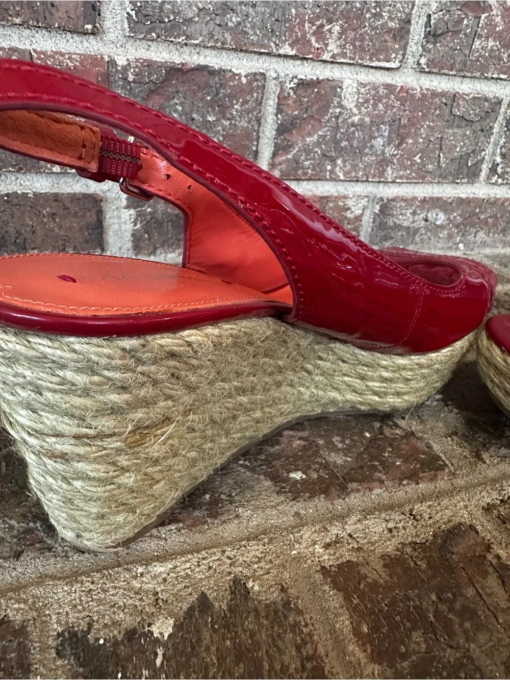 VIA SPIGA Red Patent Leather Espadrille Platform Wedge Sandals | 8.5